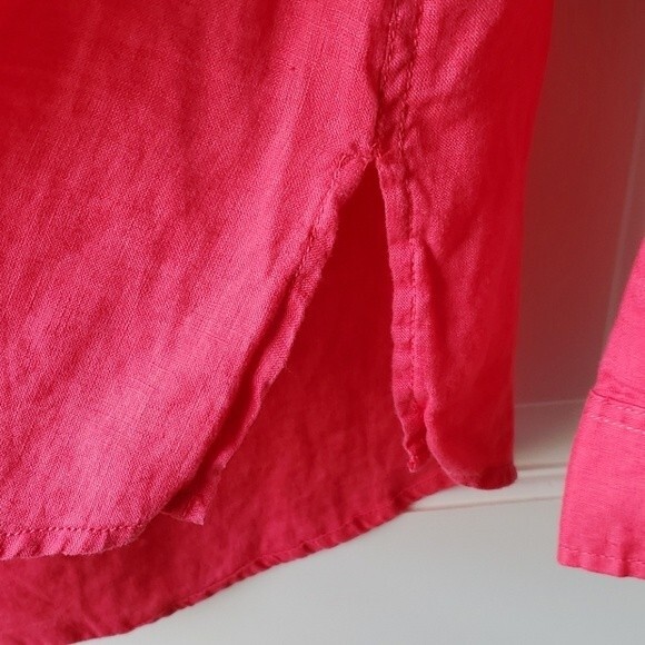 JONES NY & CO 100% LINEN CORAL PINK TOP SIZE MEDIUM LAGENLOOK COASTAL - Picture 4 of 6